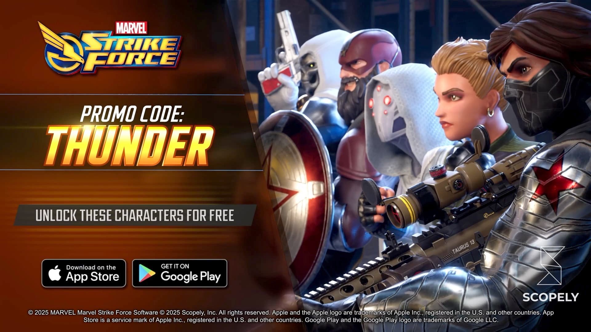 MARVEL Strike Force Promo Code THUNDER Unlock these characters for free