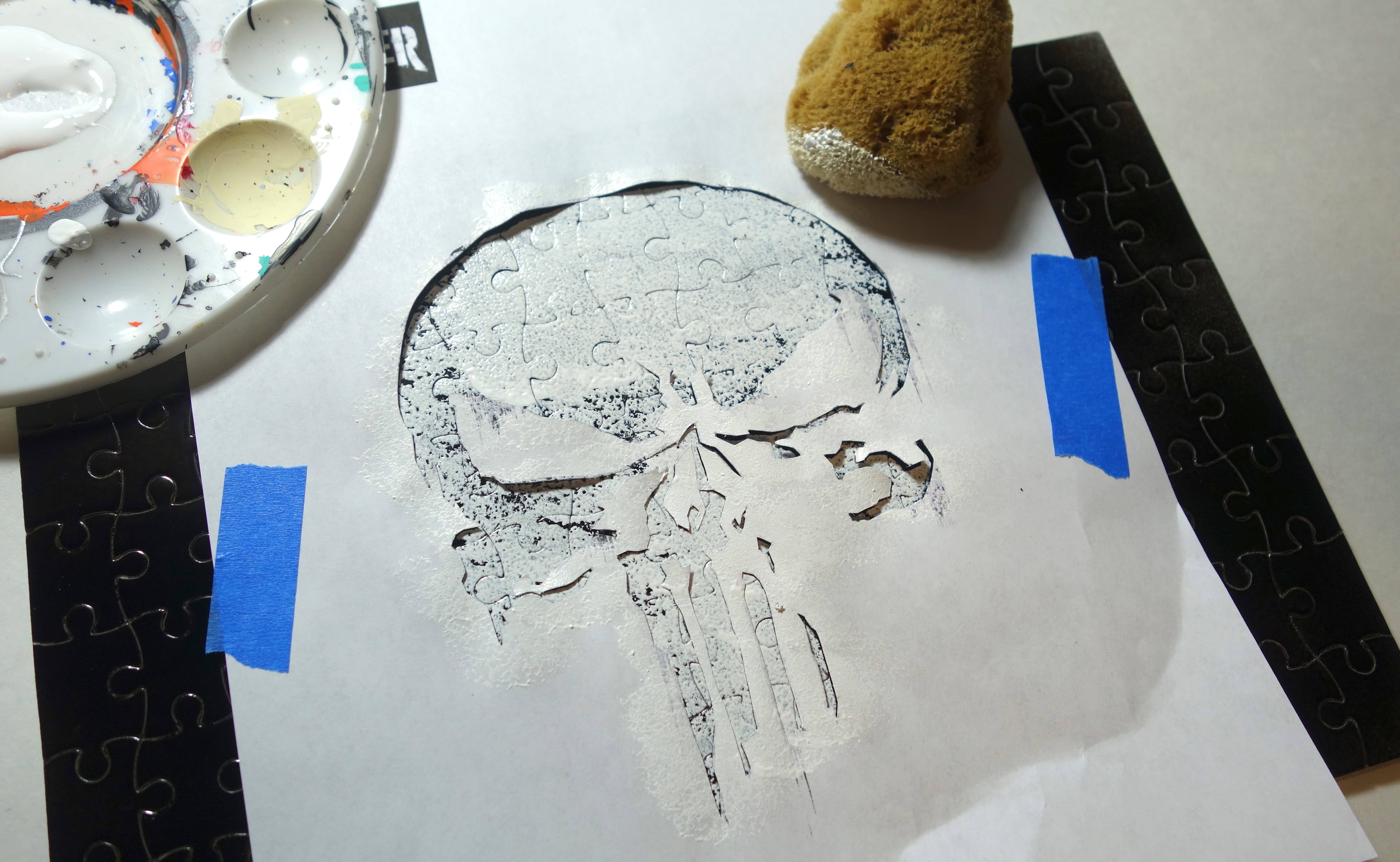 DIY Punisher Jigsaw Puzzle Craft - Paint Skull