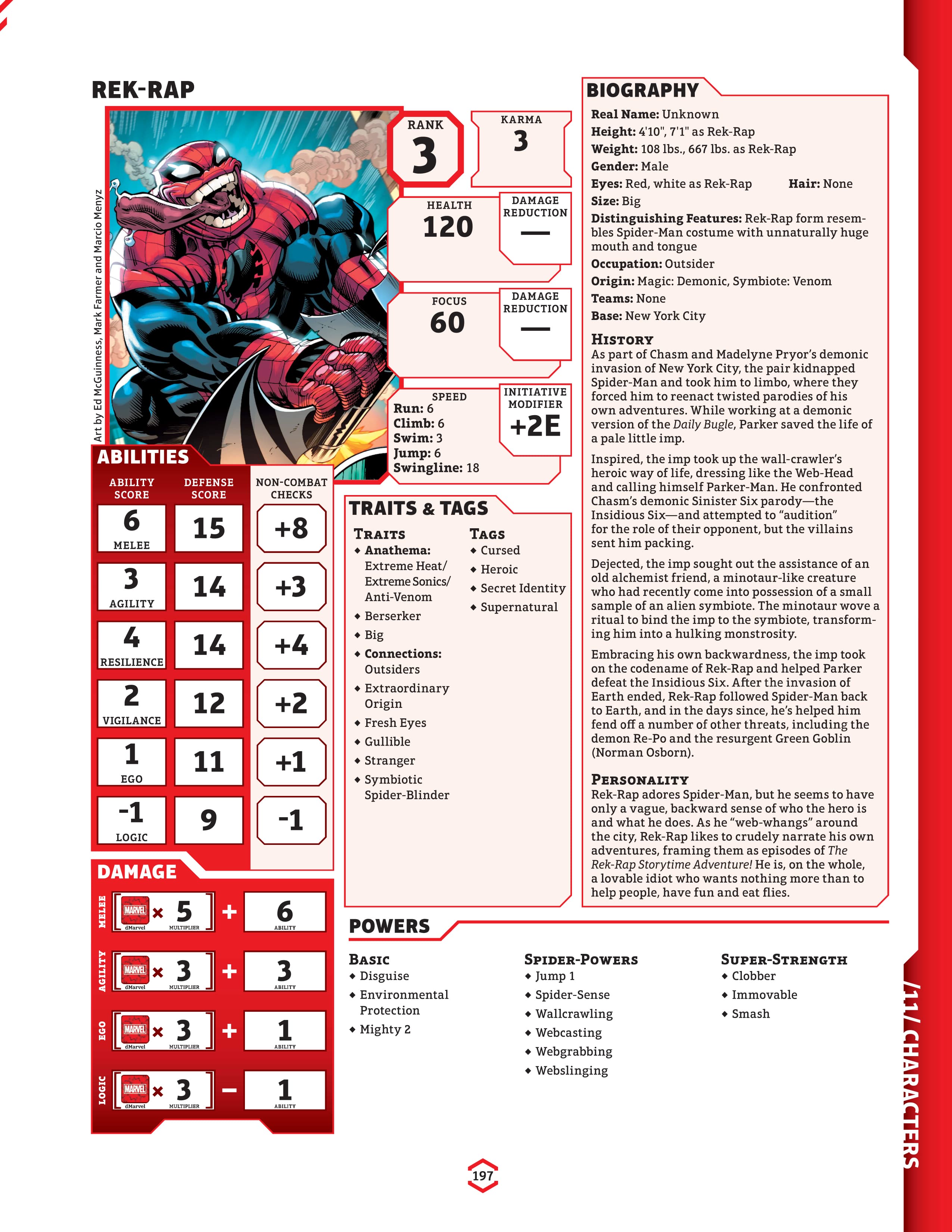 Marvel RPG Spider-Verse Expansion Rek Rap character sheet