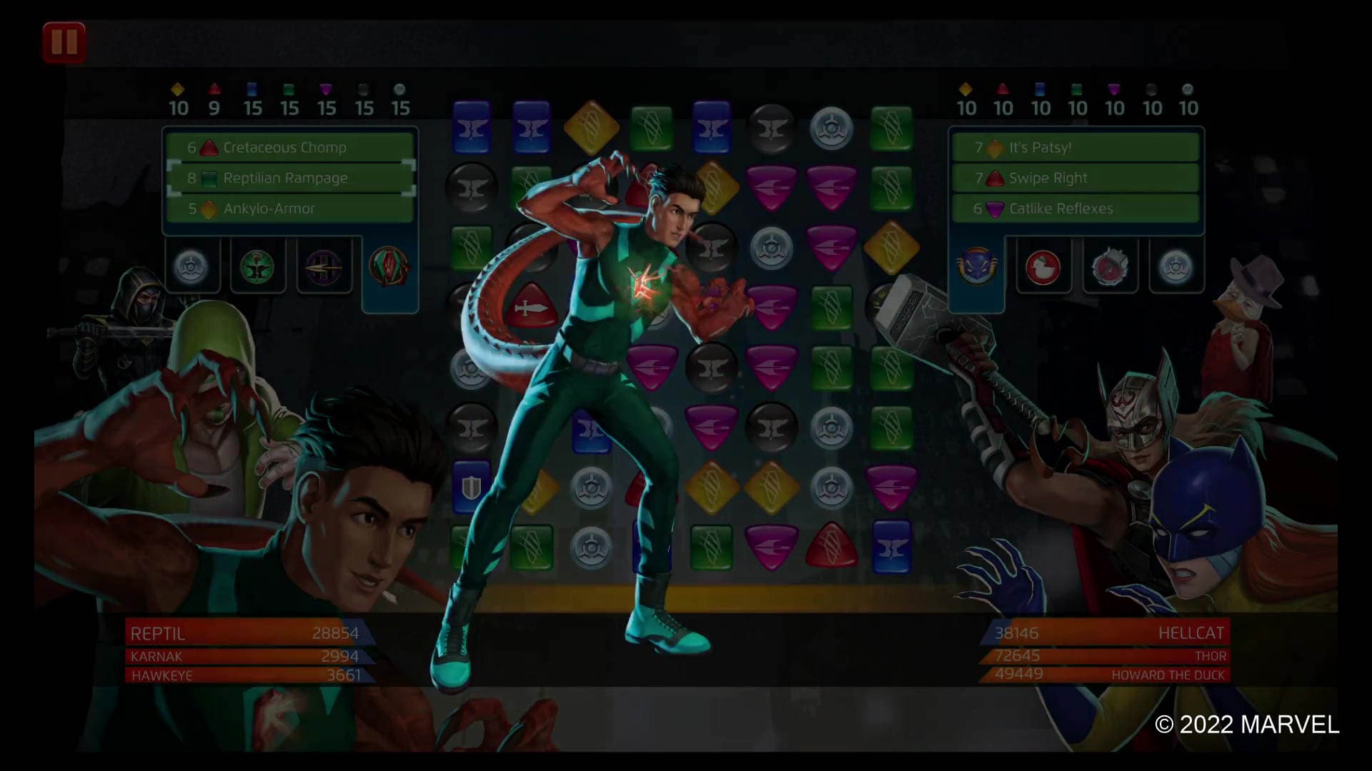 Reptil (Humberto Lopez) uses Reptilian Rampage in MARVEL Puzzle Quest