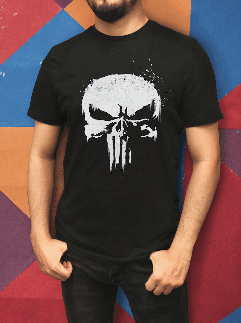 Marvel The Punisher White Ink Splatter Skull Logo T-Shirt