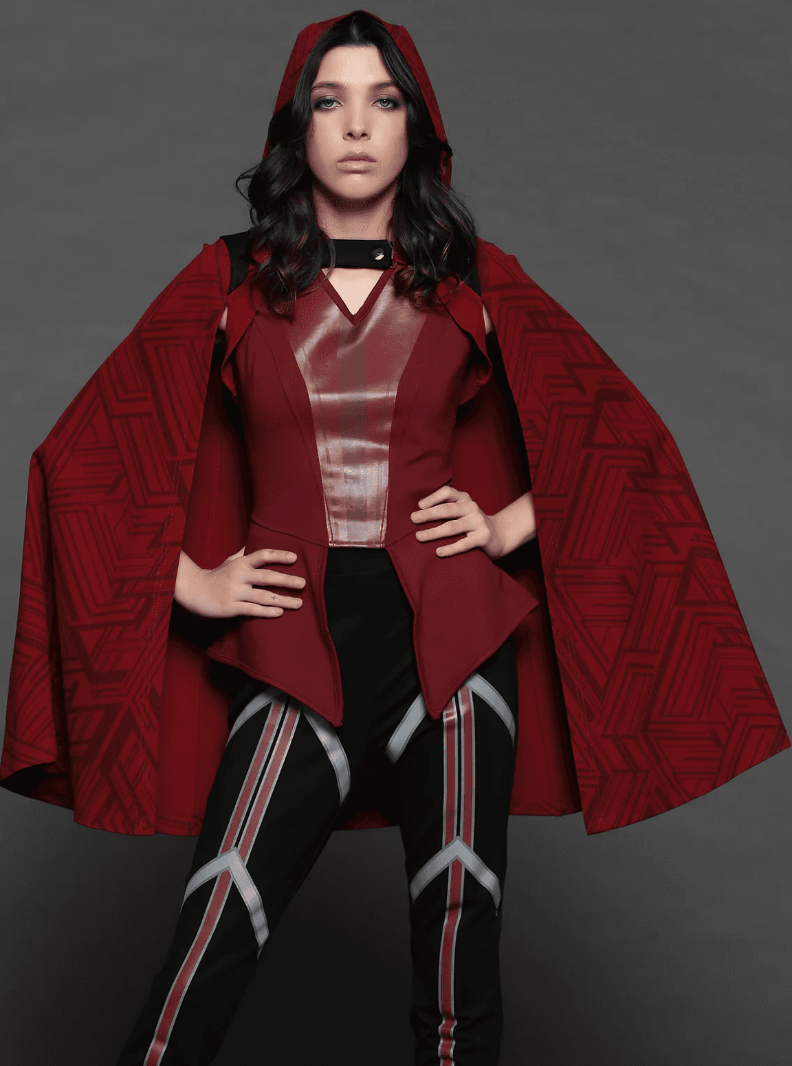 WandaVision Cape / shop it <a href=”https://www.hottopic.com/product/her-universe-marvel-wandavision-wanda-hooded-girls-cape/14806501.html”>here</a>