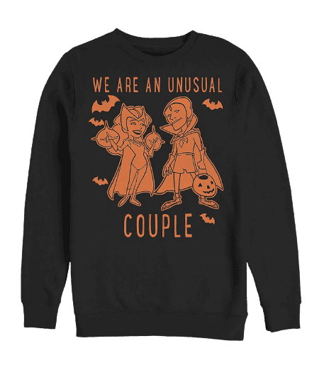 Unusual Couple sweatshirt / shop it <a href=”https://www.hottopic.com/product/marvel-wandavision-we-are-an-unusual-couple-costume-crew-sweatshirt/15793917.html”>here</a>