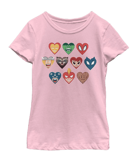 Avengers Hero Hearts t-shirt / shop it <a href=https://www.boxlunch.com/product/marvel-avengers-hero-hearts-youth-girls-t-shirt/14440051.html>here</a>