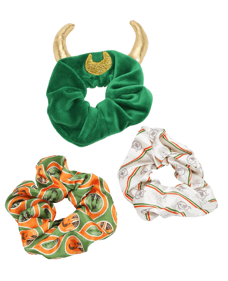 Loki Scrunchie Set / shop it <a href=https://www.boxlunch.com/product/marvel-loki-horned-crown-scrunchy-set---boxlunch-exclusive/16751265.html>here</a>
