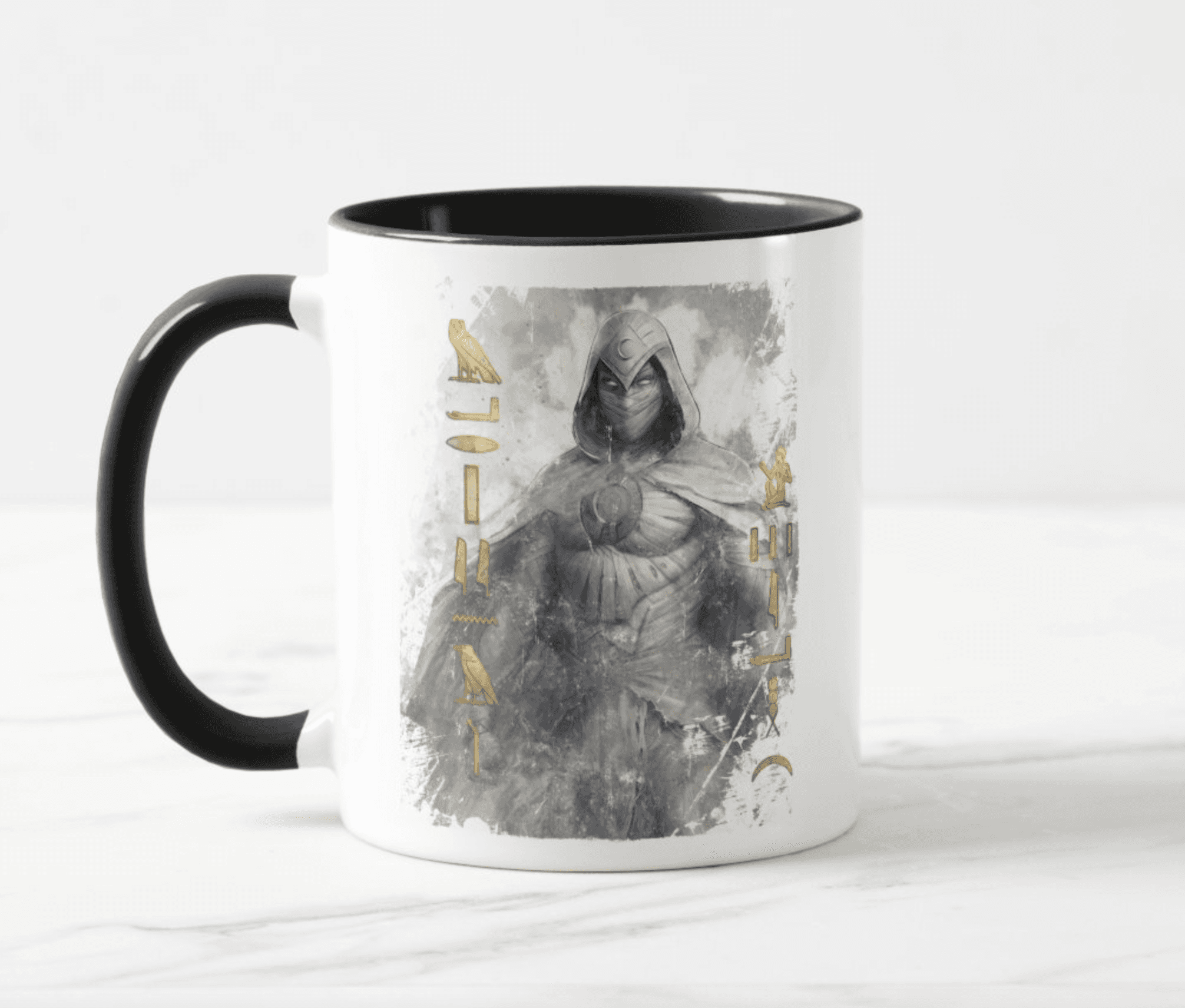 Moon Knight mug / shop it <a href=https://www.zazzle.com/moon_knight_hieroglyphic_graphic_mug-168596608940491188>here</a>