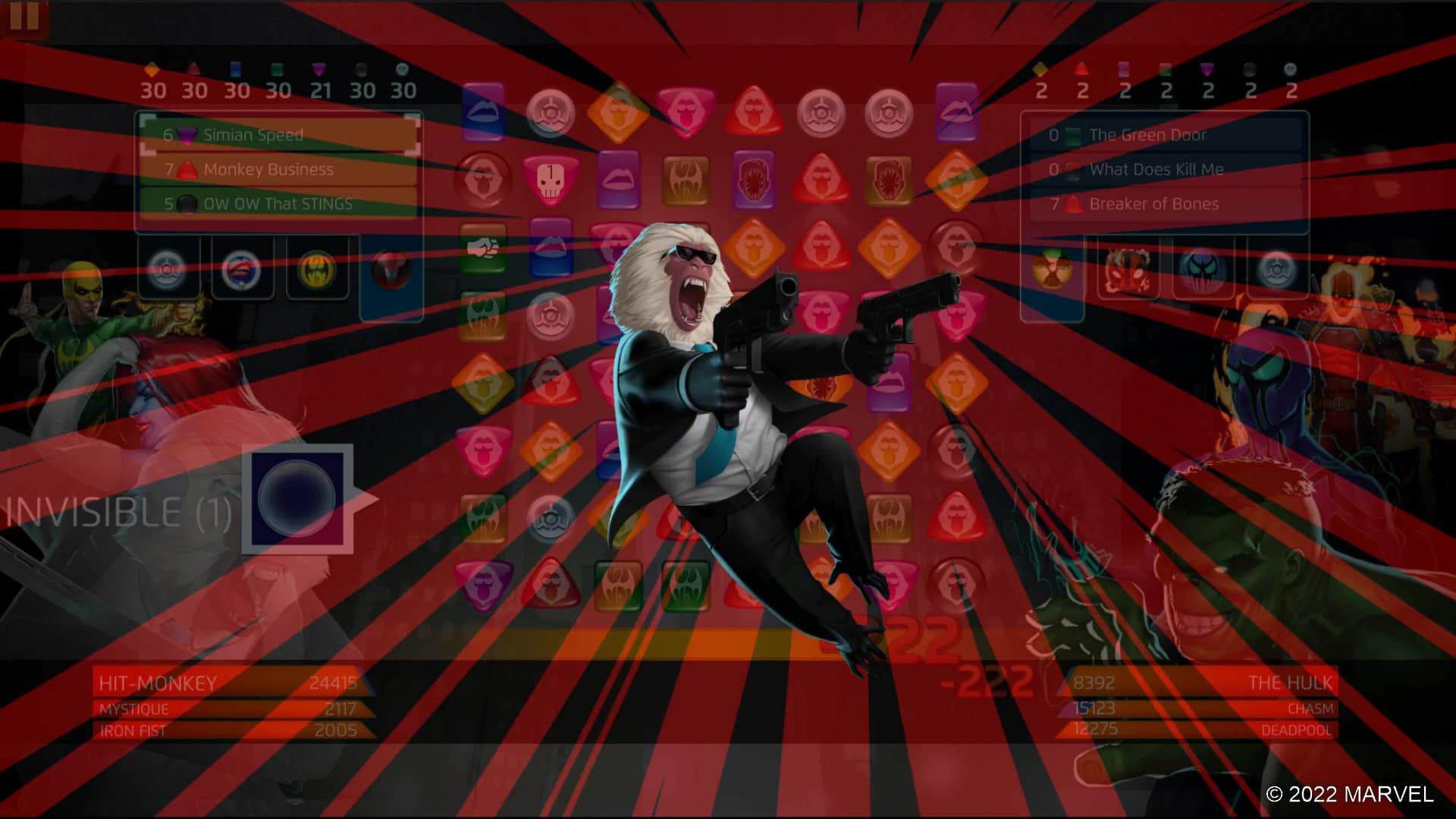 Hit-Monkey (Mercenary Hitman) uses Simian Speed in MARVEL Puzzle Quest