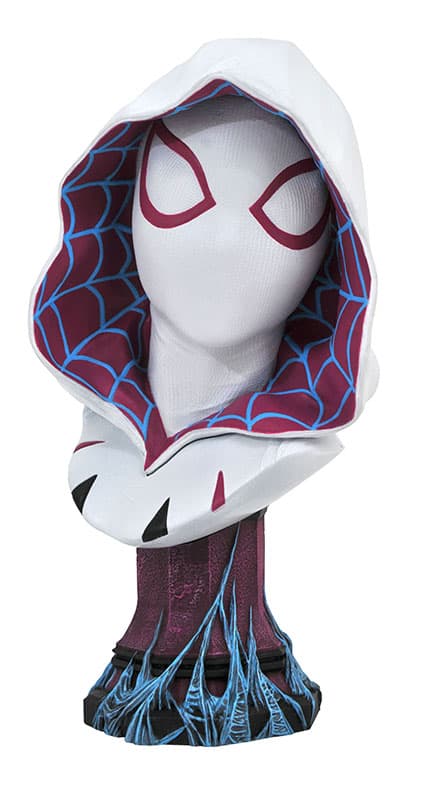 A Diamond Select Toys release! Don’t get tongue-tied! Shout out your love for all things Venom with this breathtaking and drool-inducing half-scale bust of Venom! Measuring approximately 10 inches tall, this bust of Spider-Man’s least favorite dancing partner is based on a design by Joe Allard, and sculpted by Rocco Tartamella. This bust is limited to only 1,000 numbered pieces, and comes packaged in a full-color hand-numbered box. (Item #JUL182501, SRP: $150.00) Legends in 3D Comic Marvel Spider-Gwen ½