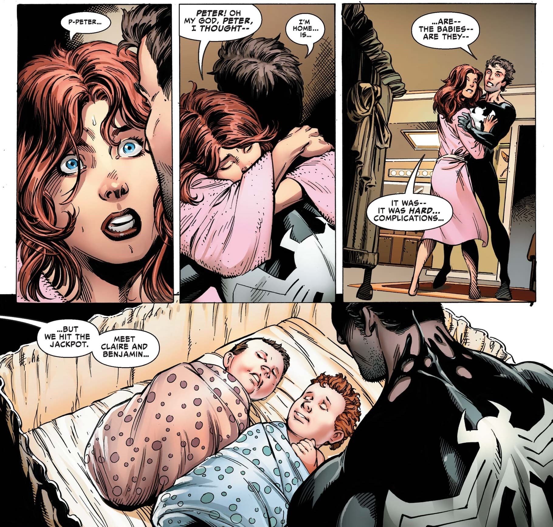 Peter meets his twins for the first time in SPIDER-MAN: LIFE STORY (2019) #3