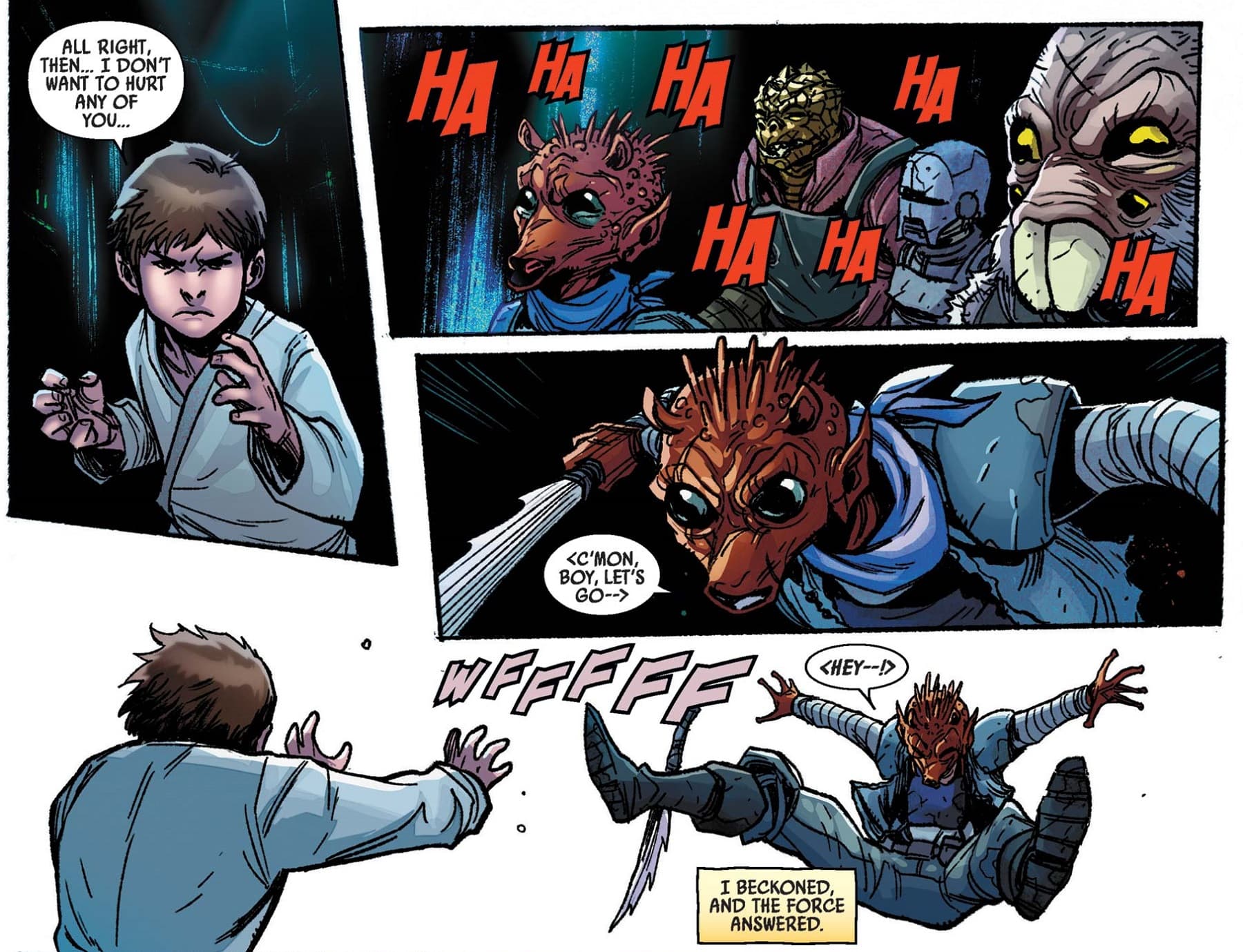 Youngling Obi-Wan uses the Force in battle in STAR WARS: OBI-WAN (2022) #1.