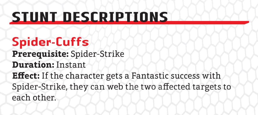 Spider-Cuffs Stunt Marvel RPG Spider-Verse Expansion