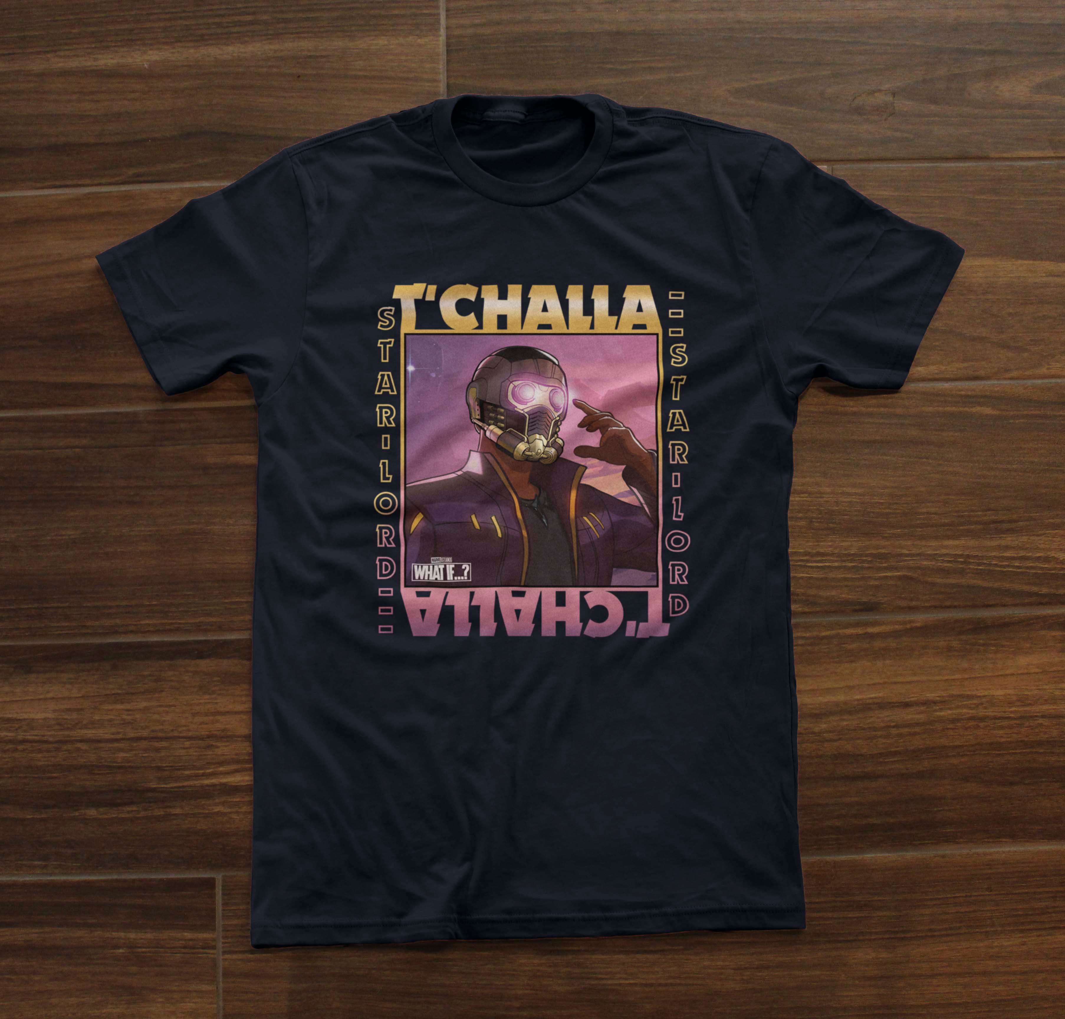 What If T’Challa Was Star-Lord? Shirt / shop it <a href=https://www.hottopic.com/product/marvel-what-if...-tchalla-was-star-lord-frame-t-shirt/16643001.html>here</a>