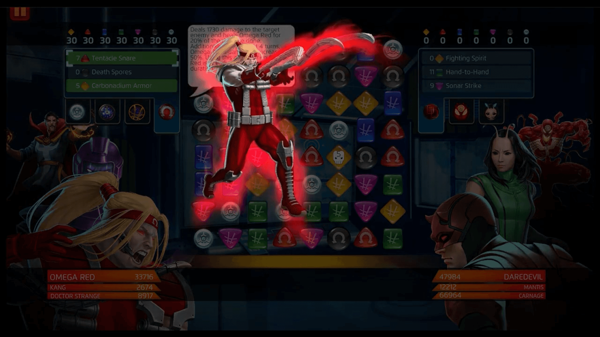 Omega Red (Arkady Rossovich) uses Tentacle Snare in MARVEL Puzzle Quest