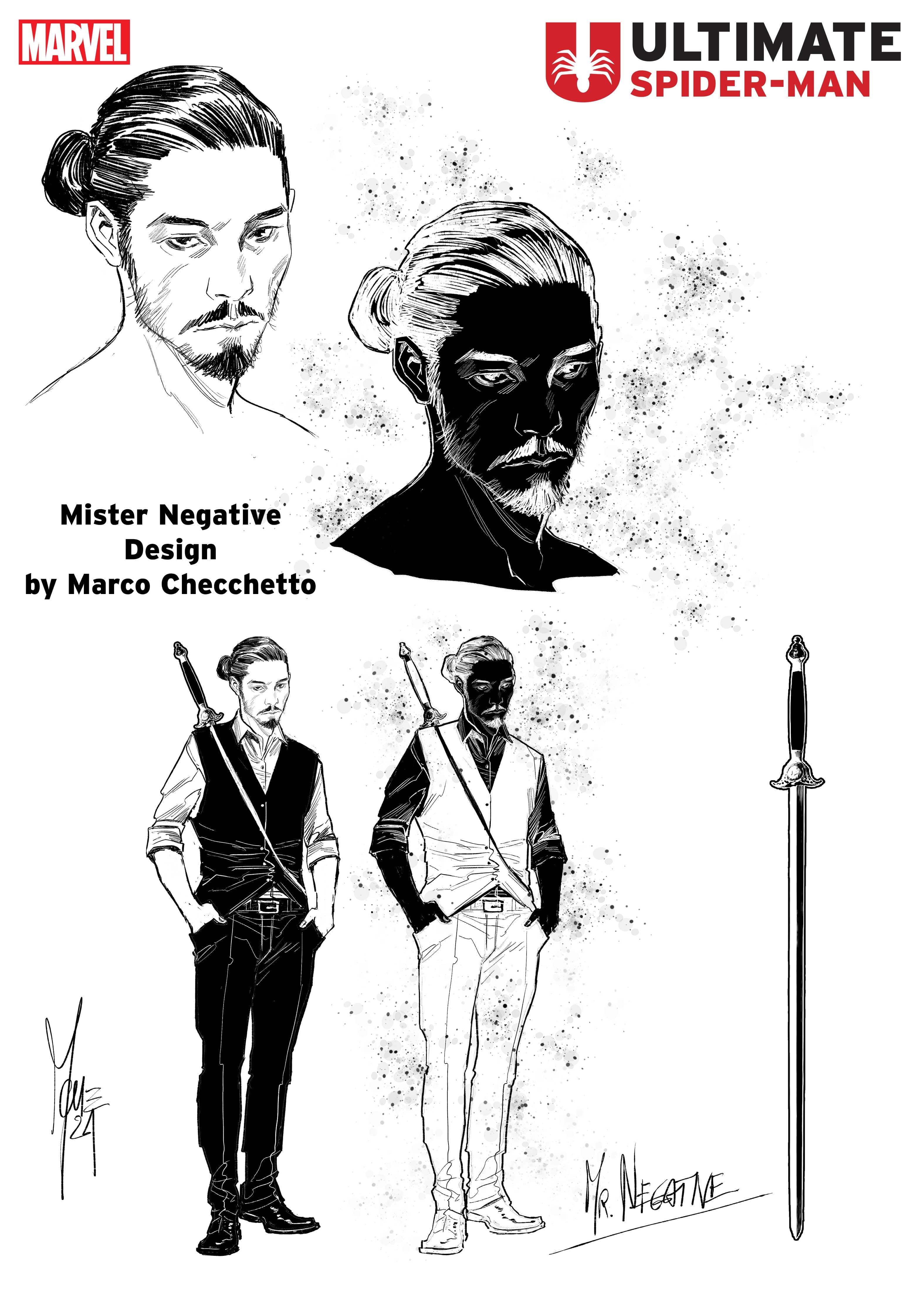 ULTIMATE SPIDER-MAN: Mr. Negative character design sheet by Marco Checchetto