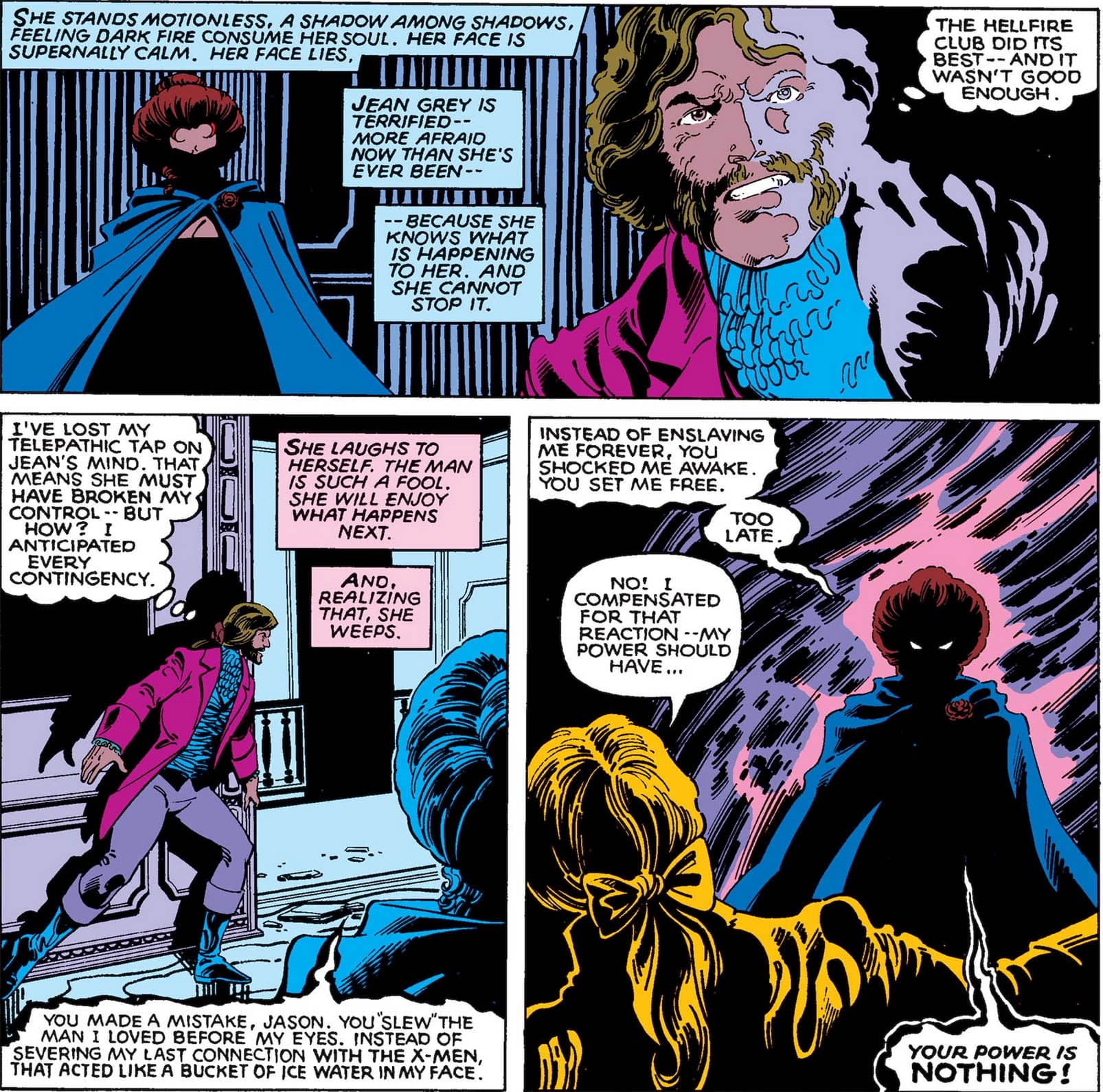 Phoenix as the Black Queen faces Wyngarde