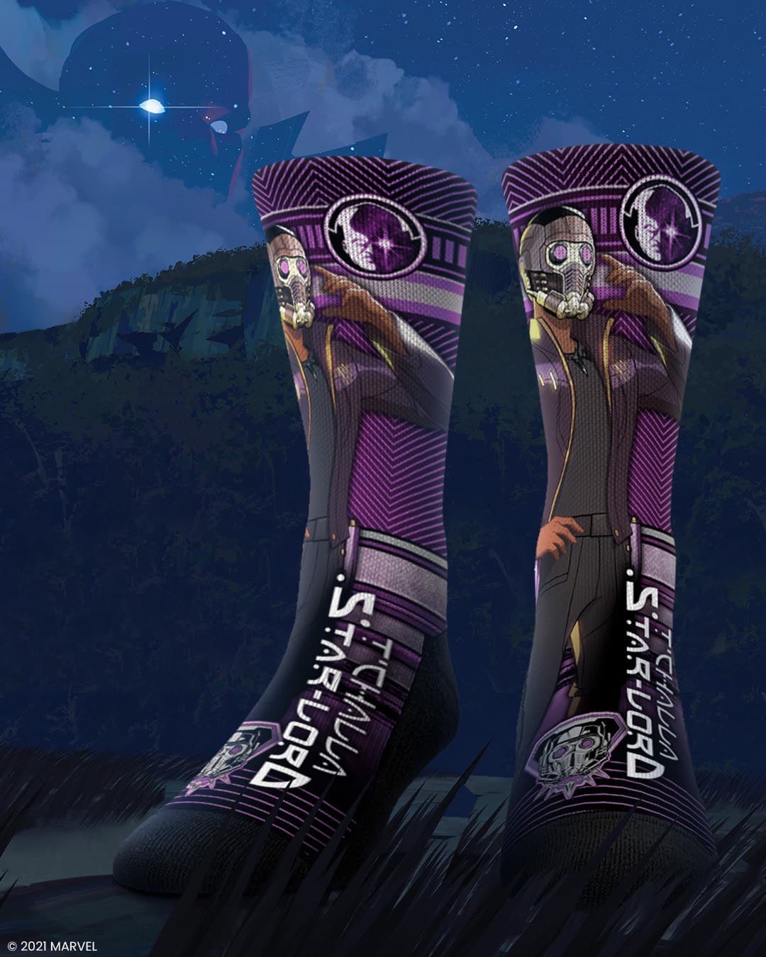 T’Challa Star-Lord Socks / shop it <a href=https://rockemsocks.com/collections/what-if/products/what-if-tchalla-star-lord-sideplot>here</a>
