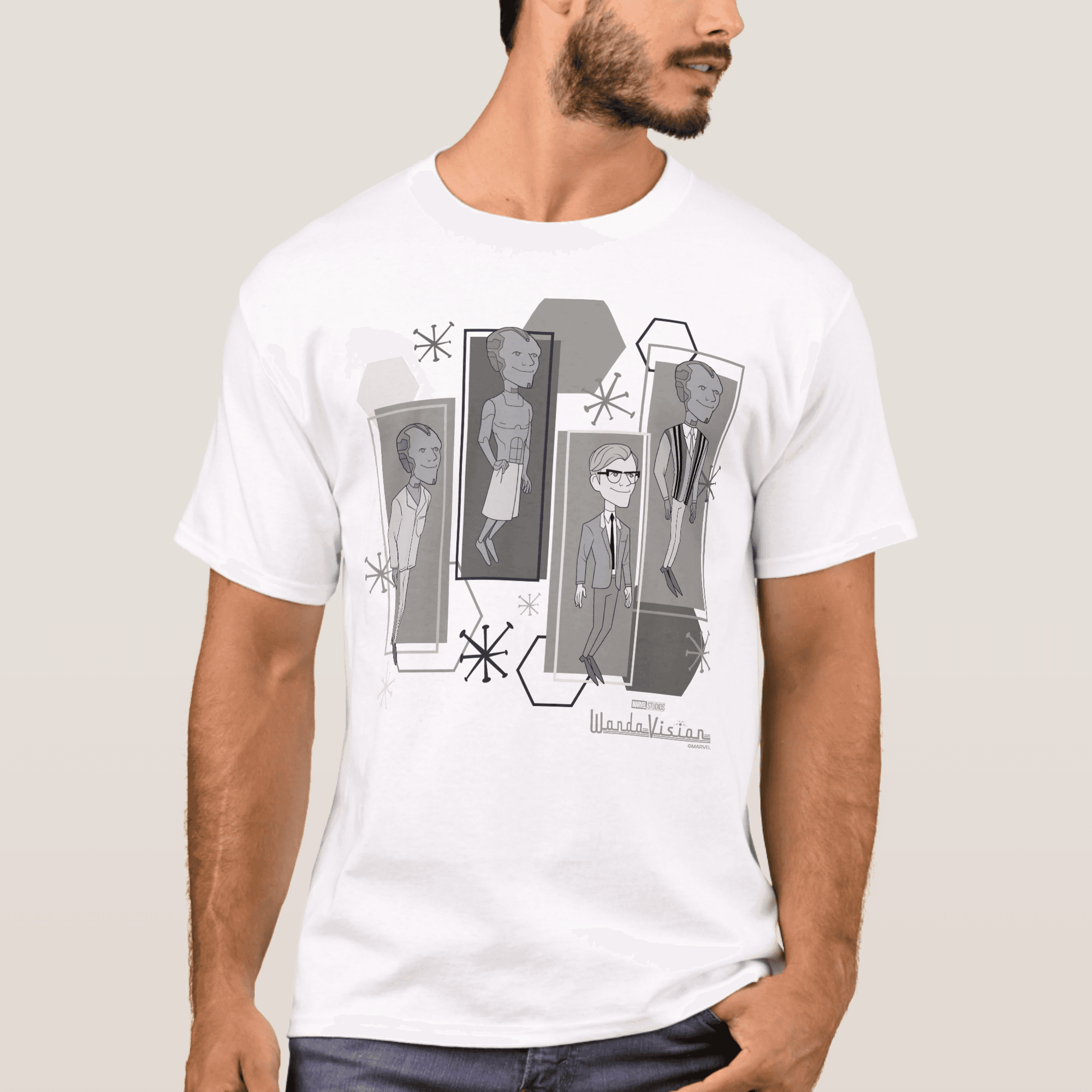 <a href=https://www.shopdisney.com/wandavision-vision-wardrobe-changes-t-shirt-for-men-customized-7200003118ZES.html>Vision Wardrobe Changes T-Shirt</a> / ShopDisney 