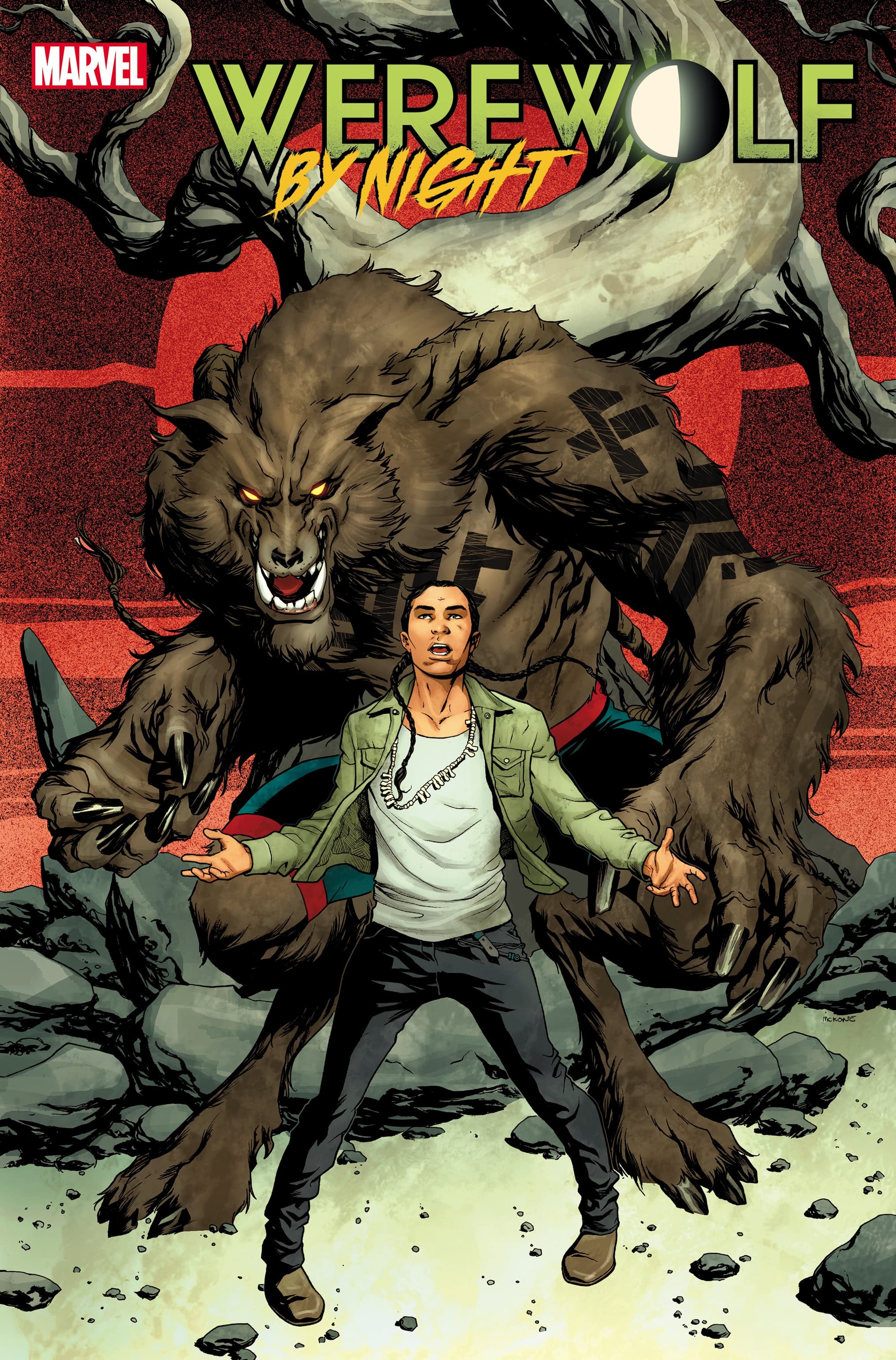 WEREWOLF BY NIGHT #1 WRITTEN BY TABOO AND BENJAMIN JACKENDOFF, ART BY SCOT EATON, COVER BY MIKE MCKONE