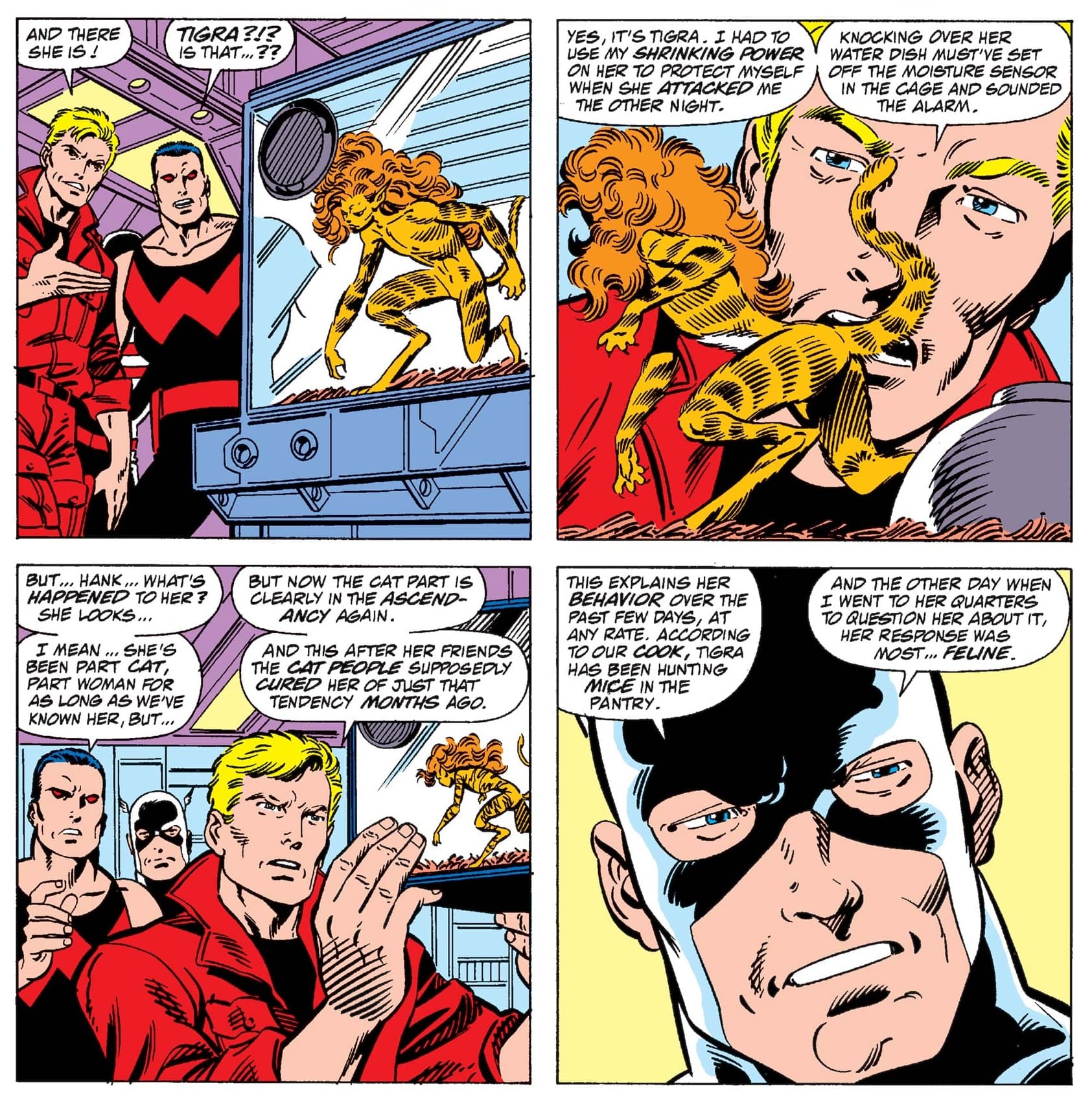 Tigra at kitten size in WEST COAST AVENGERS (1985) #50.