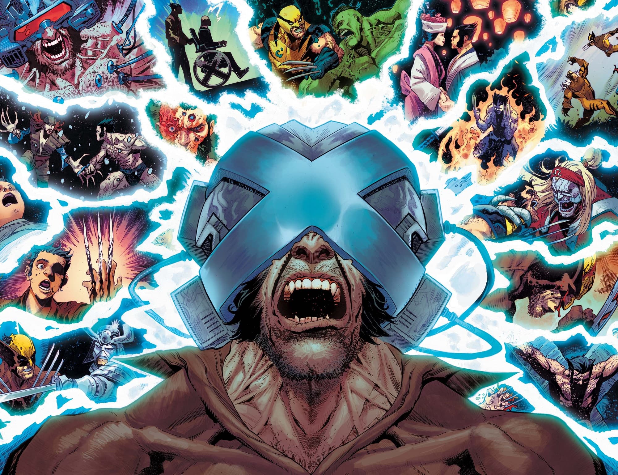 Wolverine travels through the past via mind-link with Professor X and Jean Grey.