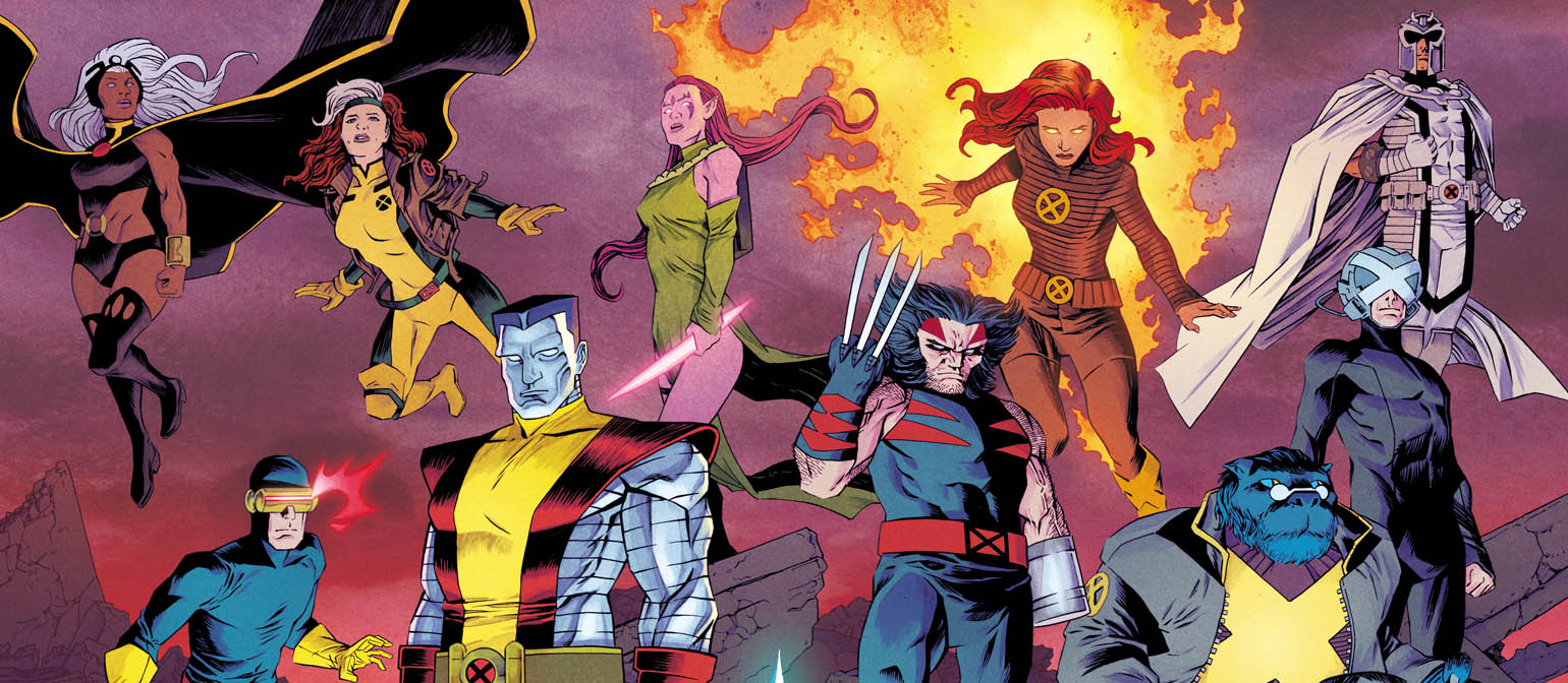 The members of the X-Men standing in the comics